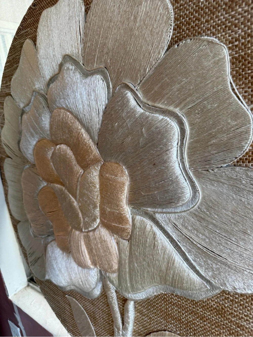 Vintage Don Freedman handmade Neutral Metallic Floral Wall Art - Round Textured